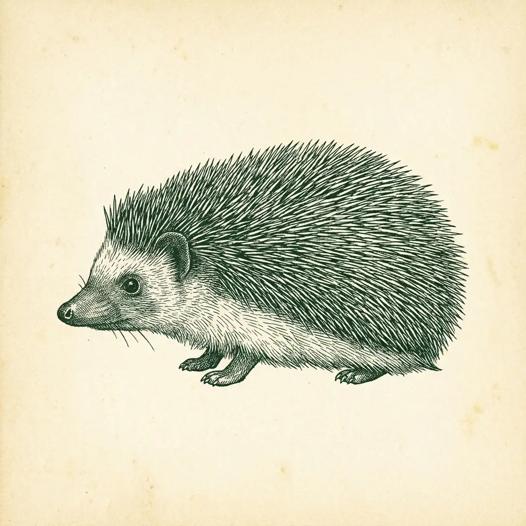 Antique engraving of a hedgehog