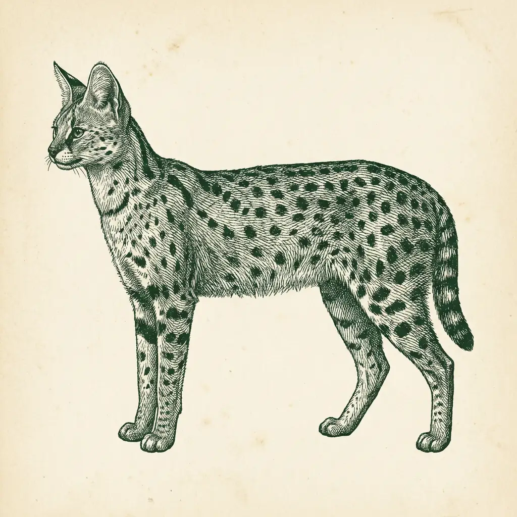Antique engraving of a serval
